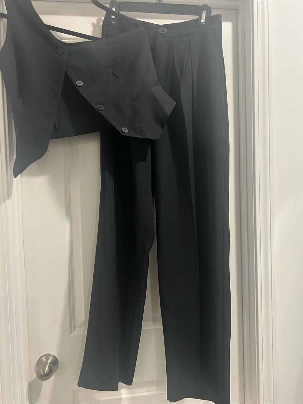 Black Dress Pants with Off shoulder vest Classic Pleated Tailored Style